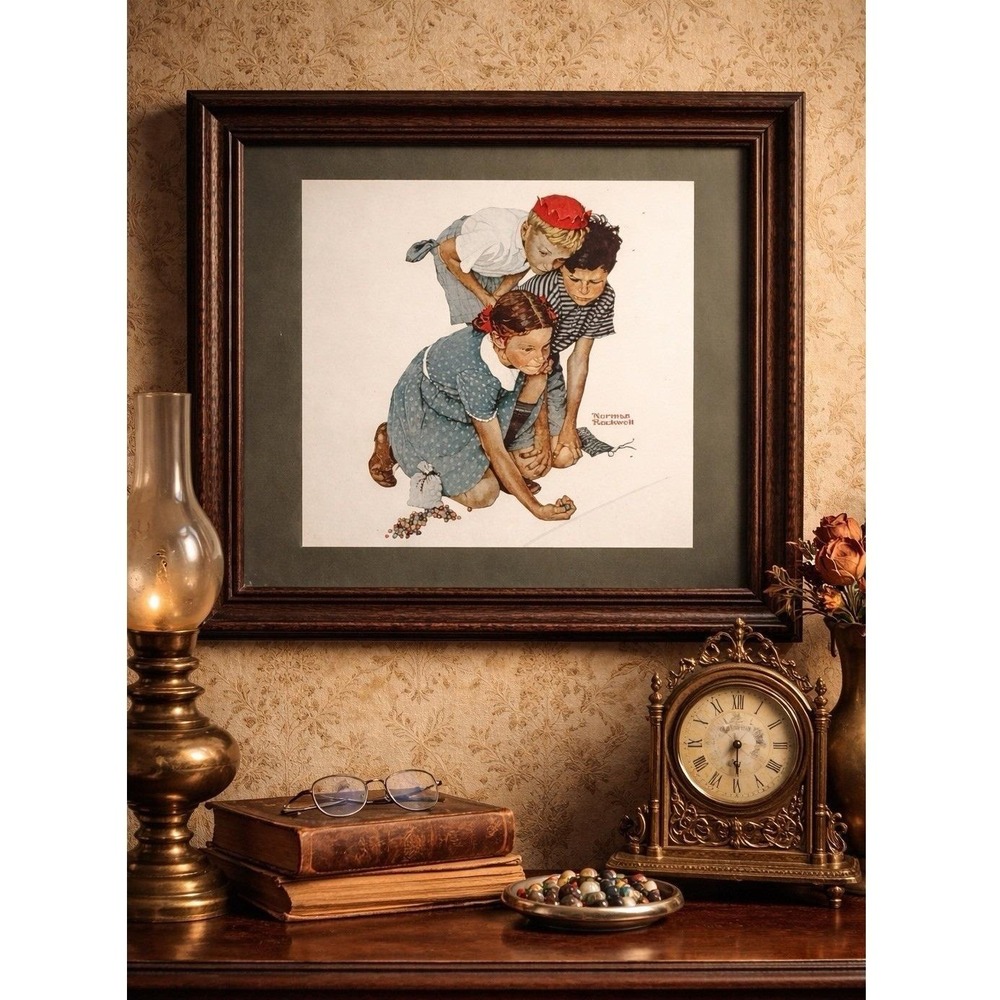 Norman Rockwell The Marbles Champion Framed Art Print Americana Decor